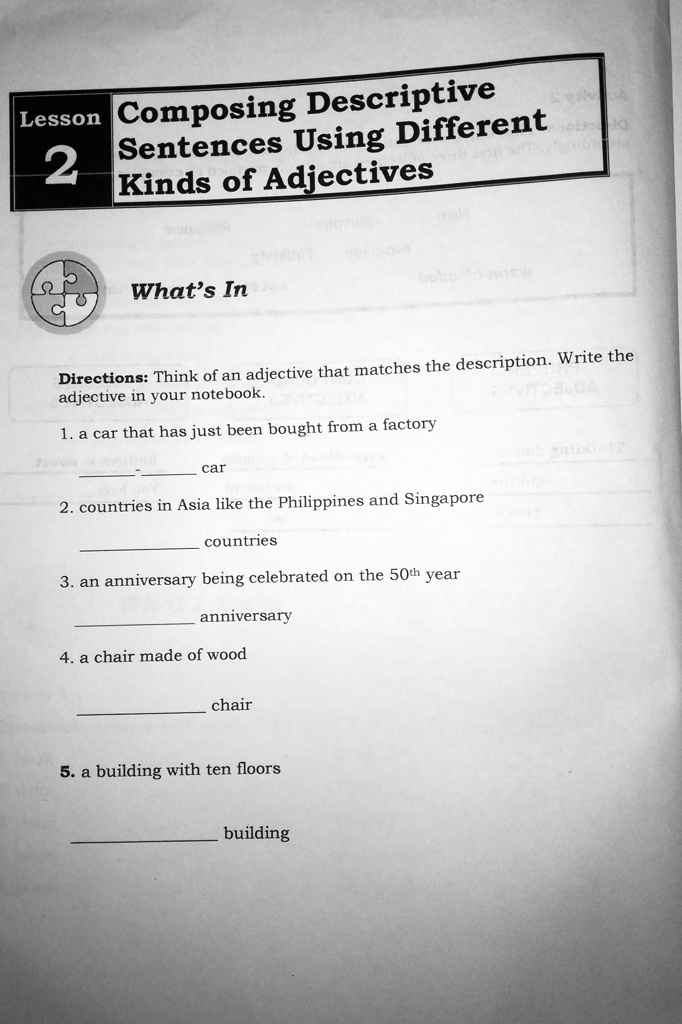 SOLVED Think of an adjective that matches the description. Write the