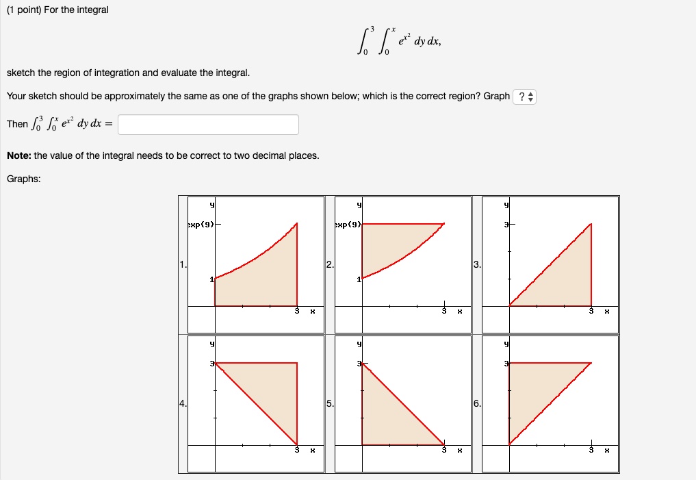 SOLVED:point) For the integral L"' %" e" dydx; sketch the region of ...