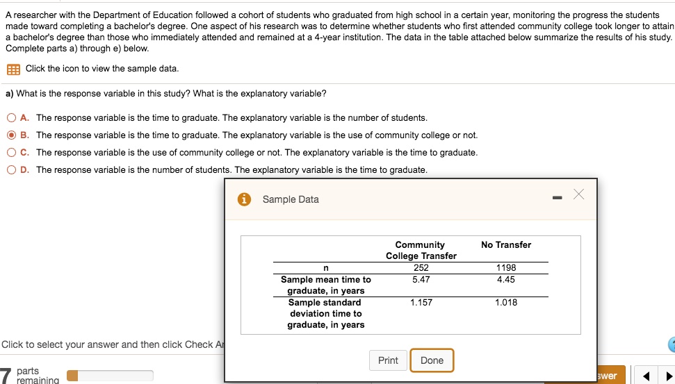 SOLVED A researcher with the Department of Education followed a cohort