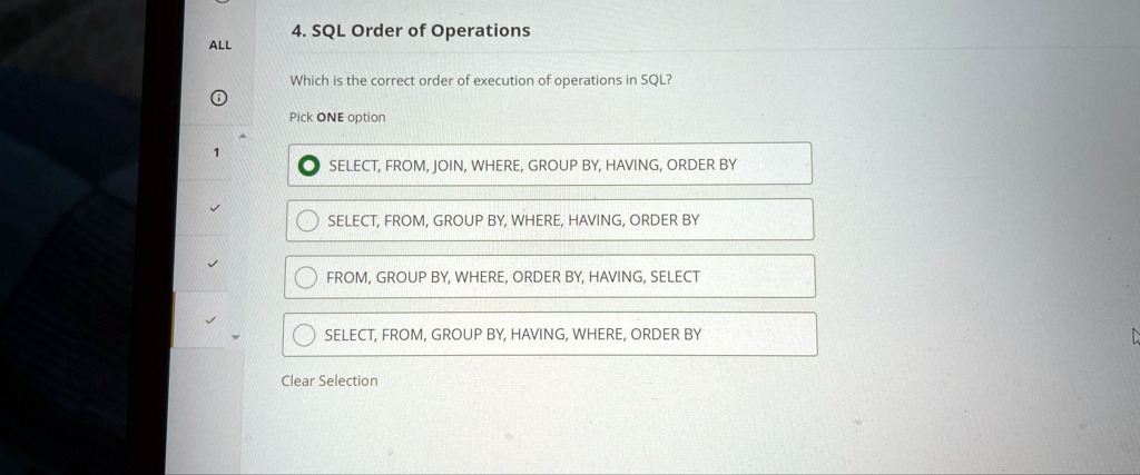 SOLVED: SQL Order of Operations Which is the correct order of execution ...