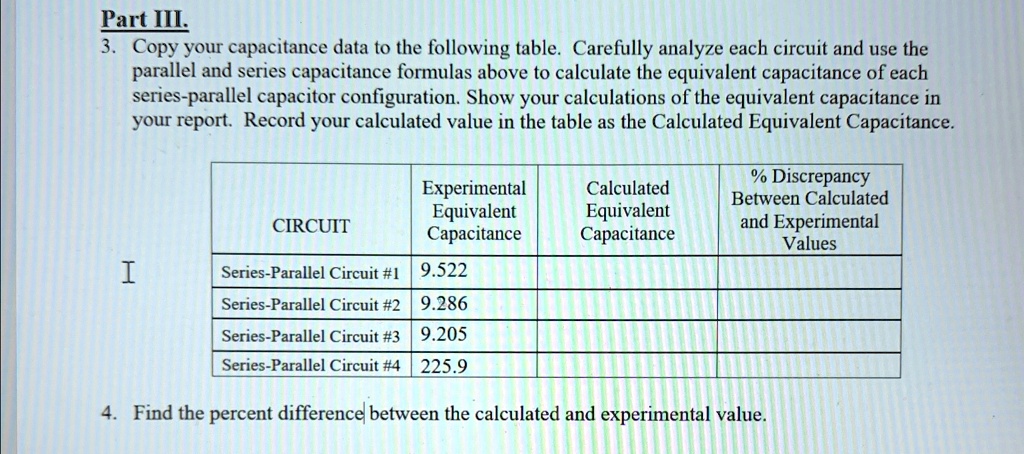 Part III. 3. Copy your capacitance data to the following table ...