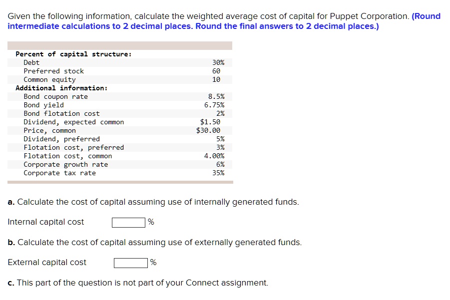 SOLVED Given the following information,calculate the weighted average
