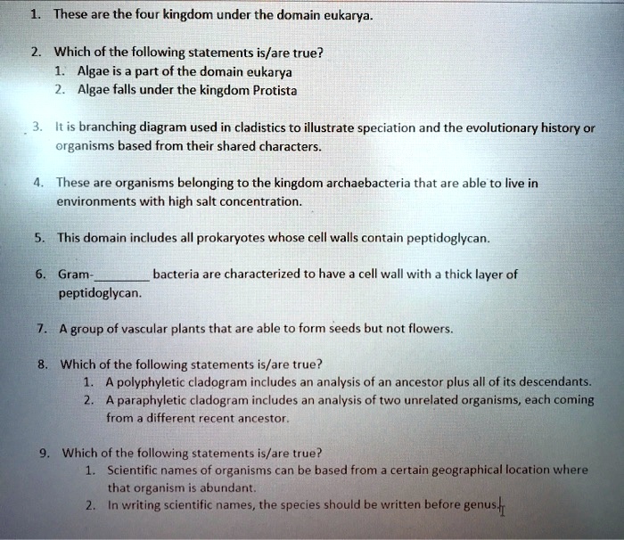 SOLVED These are the four kingdoms under the domain Eukarya. Which of
