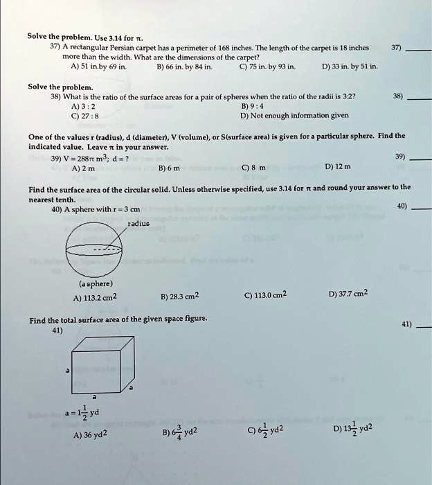 SOLVED Help Solve the problem. Use 3.14 for π. 37) A rectangular