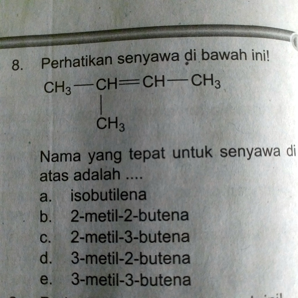 rumus struktur 2 metil 2 butena adalah