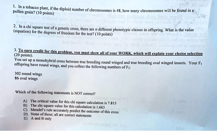 chromosome number of tobacco 1. In a tobacco plant, if the diploid number of chromosomes