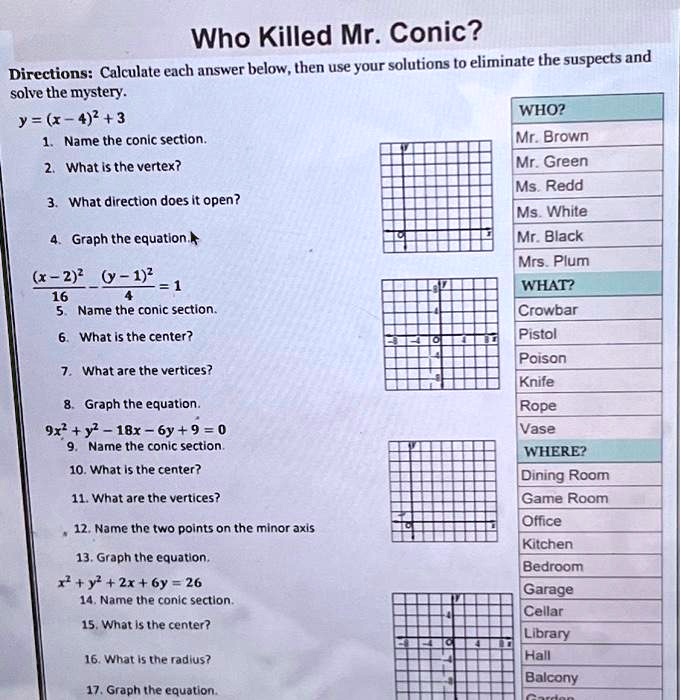 Who Killed Mr. Conic? Directions: Calculate each answer below, then use ...