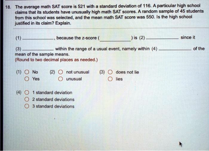 High Sat Math Score the average math sat score is 521 with a slandard deviation of 116 a ...