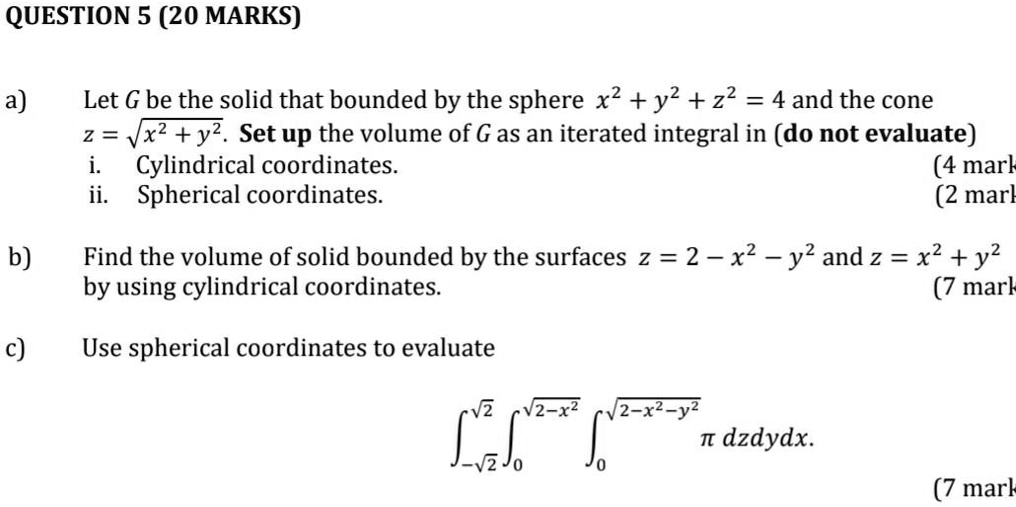 Question 5 Marks A Let G Be The Solid That Bounded Itprospt