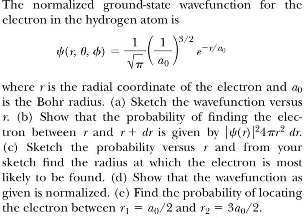 Solved The Normalized Ground State Wavefunction For The Electron In