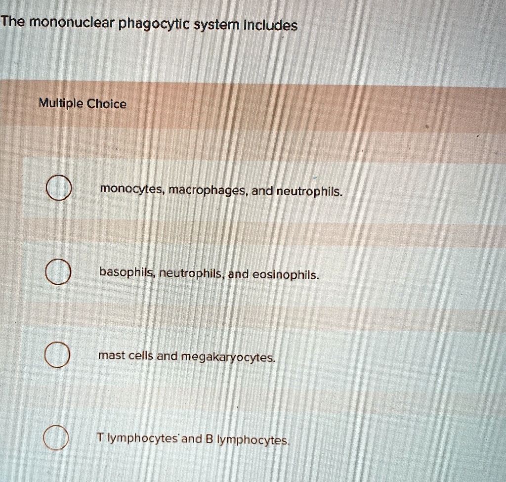 The mononuclear phagocytic system includes Multiple Choice monocytes ...