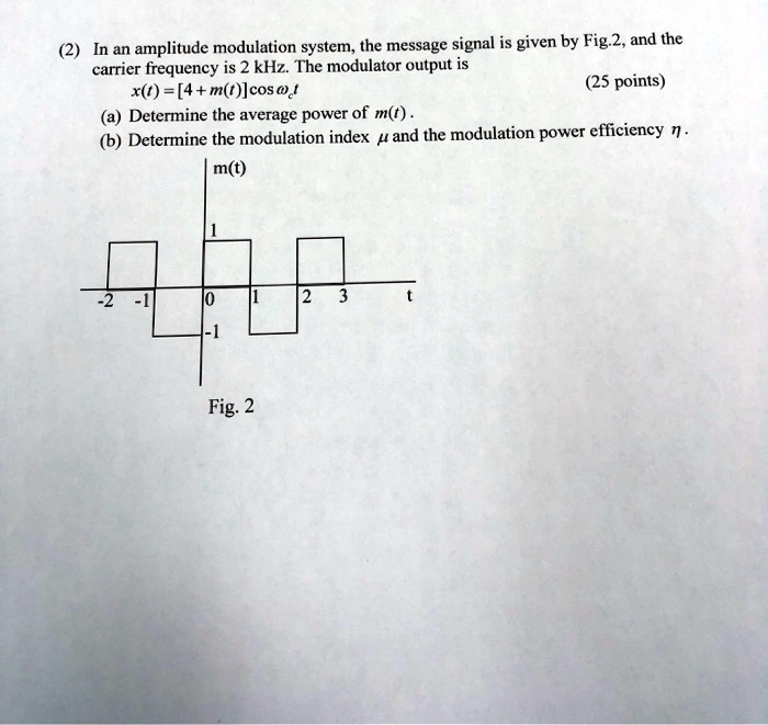 Solved In An Amplitude Modulation System The Message Signal Is Given By Fig2 And The Carrier 1688