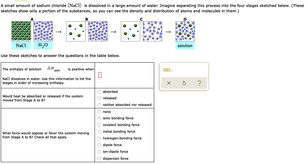 SOLVED: A small amount of sodium chloride (NaCl) is dissolved in a ...