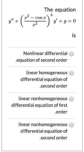 SOLVED: The equation cos(y) + v = 0 Nonlinear differential equation of ...