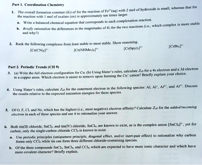 SOLVEDFart Coordination Chemistry Inol of hydroxide small. whereas