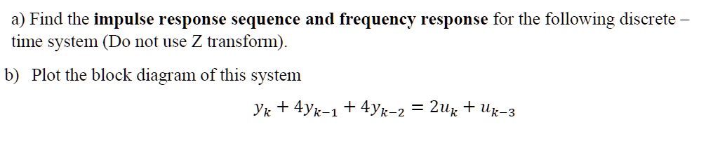 SOLVED: Find the impulse response sequence and frequency response for ...