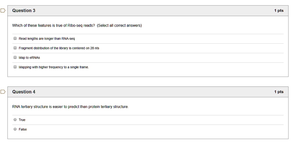 SOLVED: Which of these features are true of Ribo-seq reads? (Select all ...