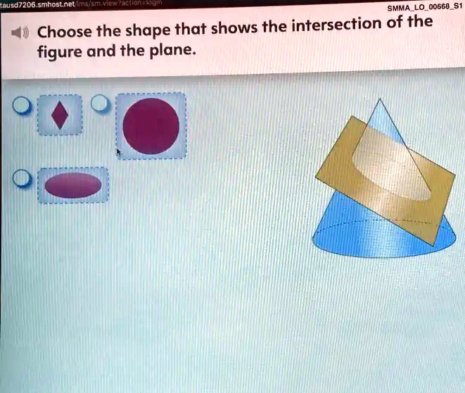 Choose the shape that shows the intersection of the figure...