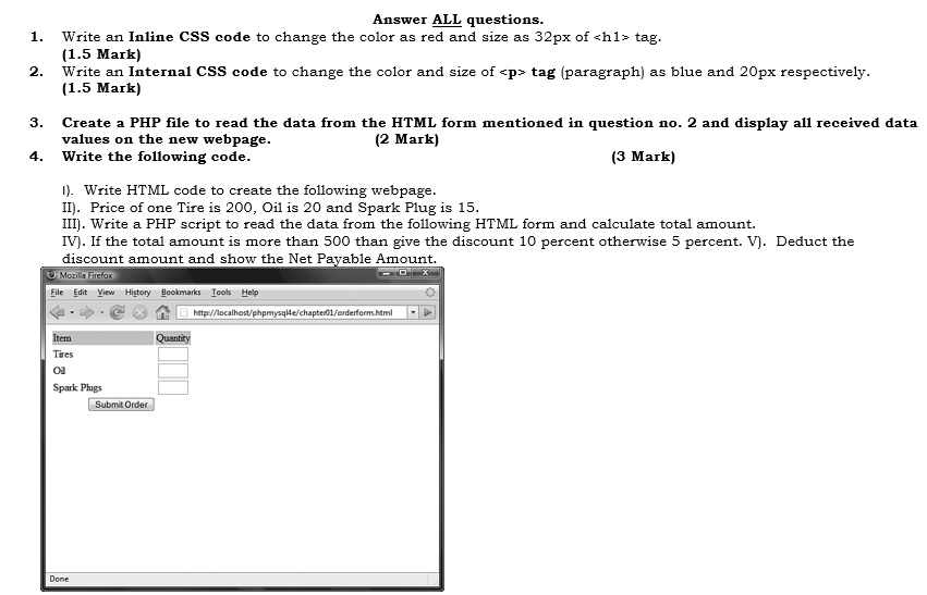 SOLVED: Texts: Answer ALL questions. 1. Write an Inline CSS code to ...