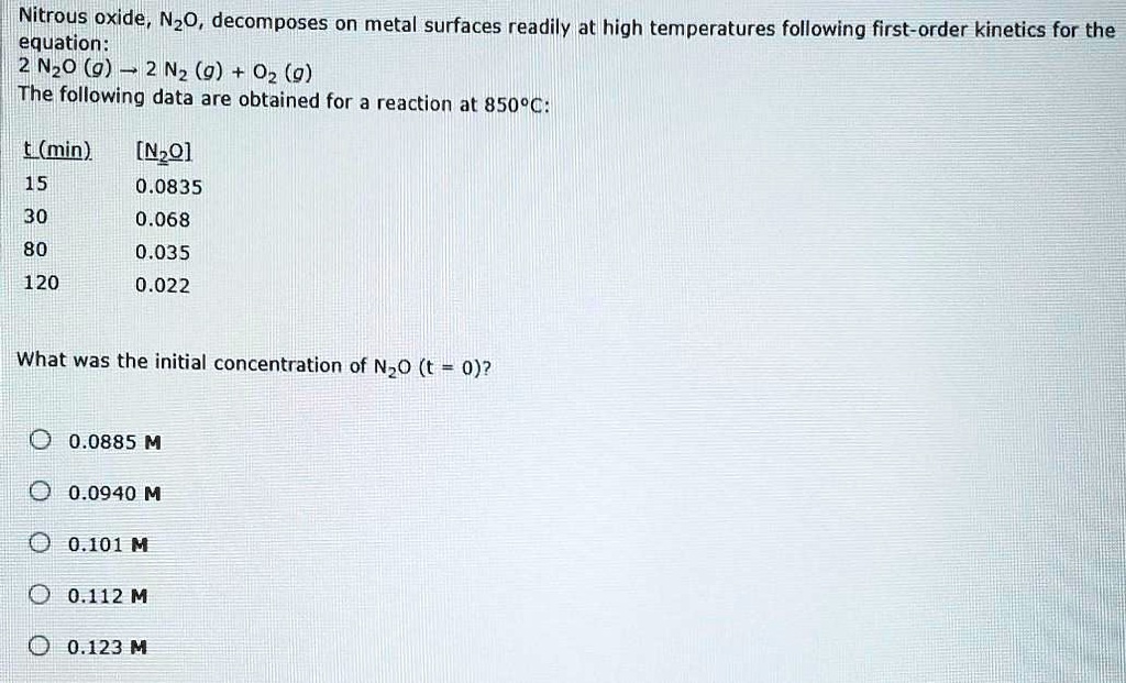 SOLVED Nitrous oxide, N2O, on metal surfaces readily at