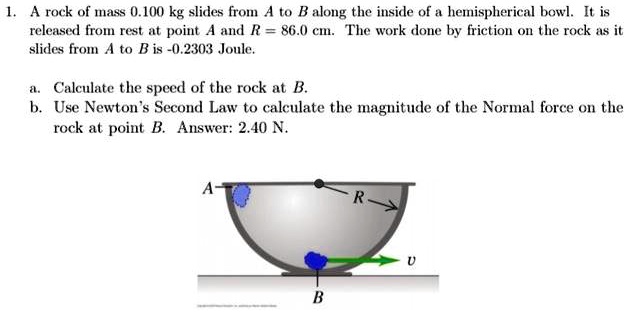 SOLVED: A Rock Of Mass 0.100 Kg Slides From Point A Along The Inside Of ...