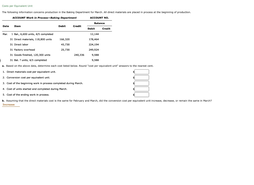 SOLVED: Costs Per Equivalent Unit The Following Information Concerns ...