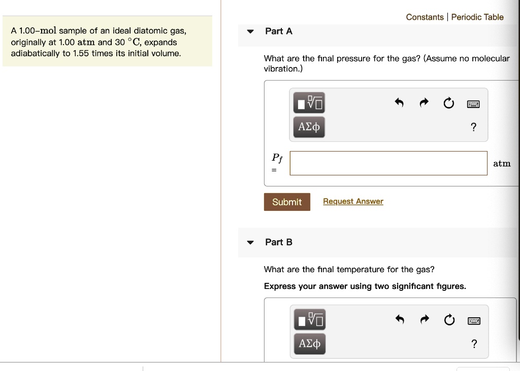 SOLVED: Constants Periodic Table A 1.00-mol sample of an ideal diatomic