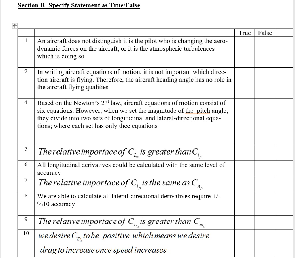 SOLVED Section B Specify Statement as True/False True False 1 An