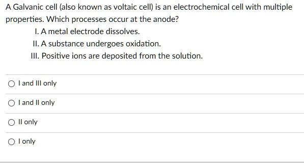 SOLVED: A Galvanic cell (also known as a voltaic cell) is an