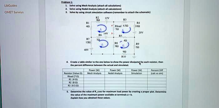 LibGuides OMET Surveys Problem 1: 1. Solve using Mesh Analysis (attach ...