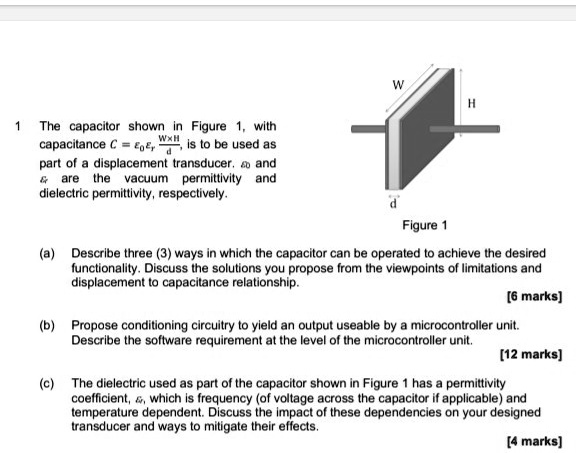 SOLVED: The capacitor shown in Figure 1 is part of a displacement ...