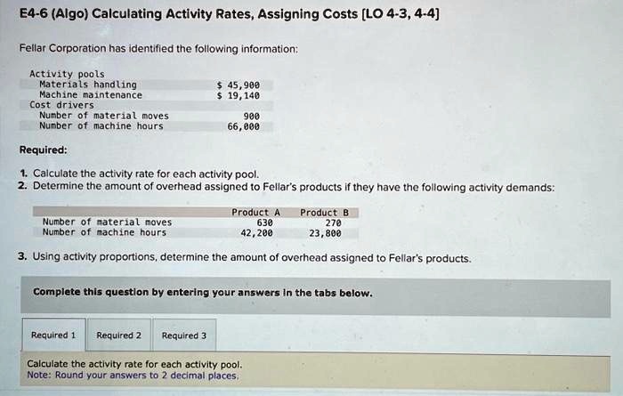 SOLVED: Texts: E4-6 Algo Calculating Activity Rates, Assigning Costs ...