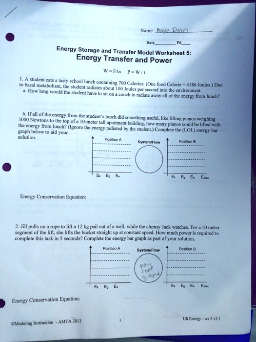 Energy Storage And Transfer Model Worksheet 1 Answers Energy Model