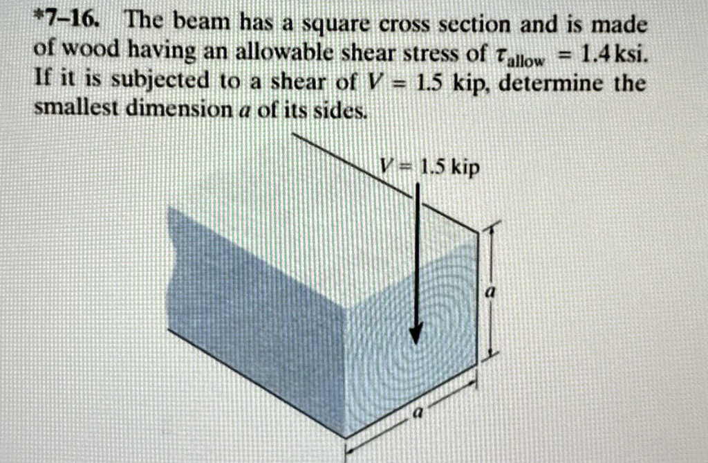 Shear Unit Square *7-16. The beam has a square cross section and is made of wood having ...