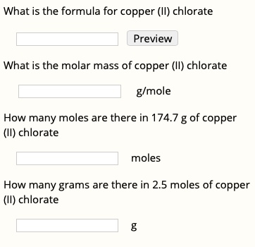 SOLVED: What is the formula for copper (Il) chlorate Preview What is