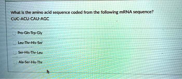 SOLVED: What is the amino acid sequence coded from the following mRNA ...