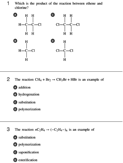 SOLVED Which is the product of the reaction between ethene and