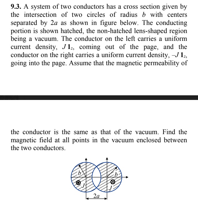 SOLVED: 9.3. A system of two conductors has a cross section given by ...
