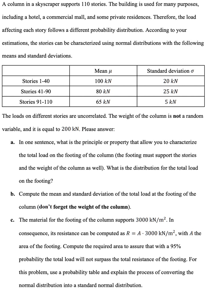 SOLVED: A column in a skyscraper supports 110 stories. The building is ...