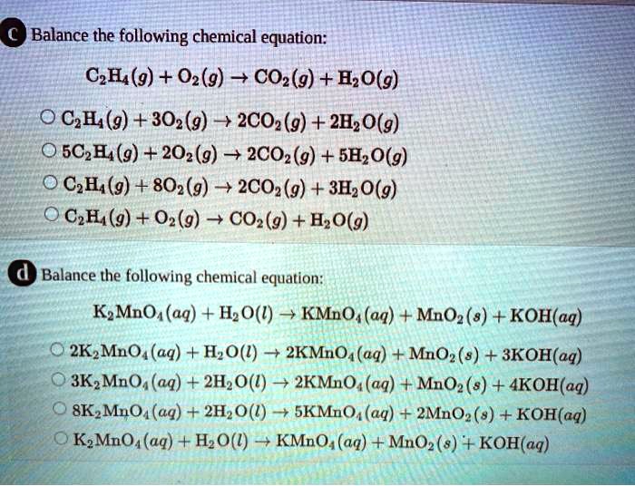 SOLVED Balance the following chemical equation C2H6 g O2 g