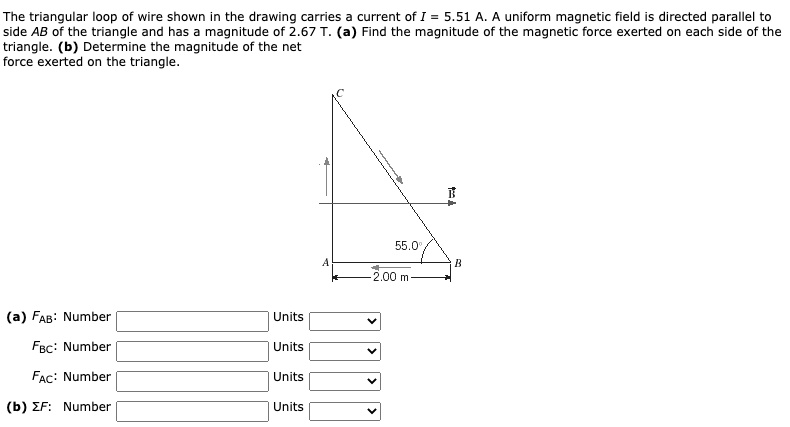 SOLVED: The triangular loop of wire shown in the drawing carries a ...