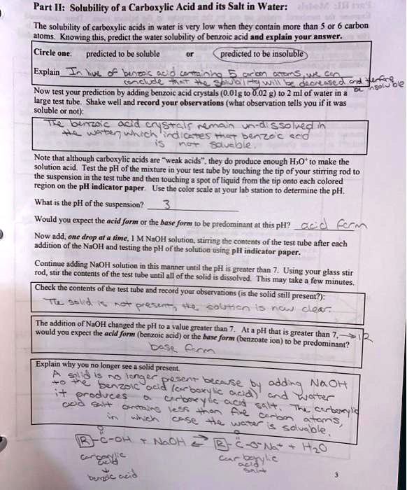 SOLVED: Part II: Solubility of a Carboxylic Acid and its Salt in Water ...