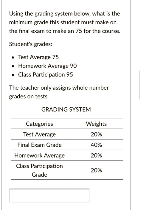 SOLVED: Using the grading system below; what is the minimum grade this