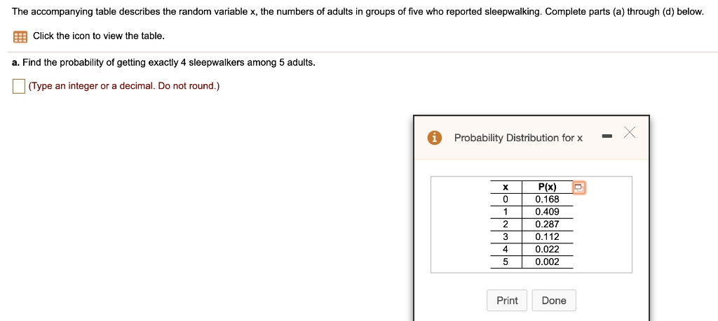 SOLVED: The Accompanying Table Describes The Random Variable The ...