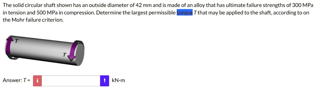 SOLVED: The solid circular shaft shown has an outside diameter of 42 mm ...