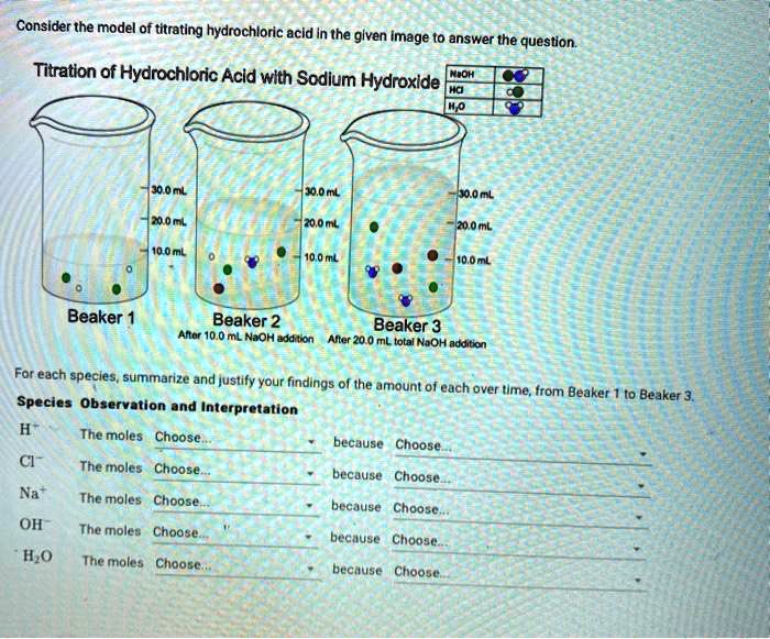 Consider the model of titrating hydrochloric acid. In the given image