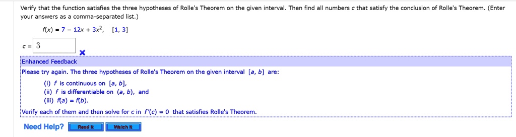 Solved Verify That The Function Satisfies The Three Hypotheses Of Rolle