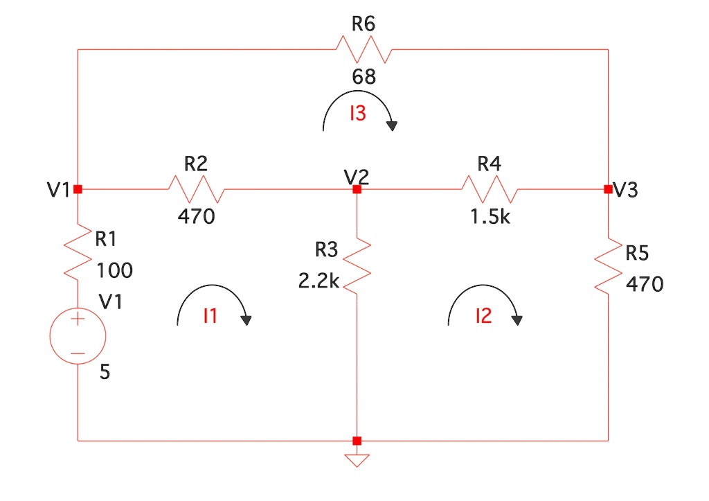 SOLVED: Using Mesh Analysis, determine node voltages V1, V2 and V3 and ...