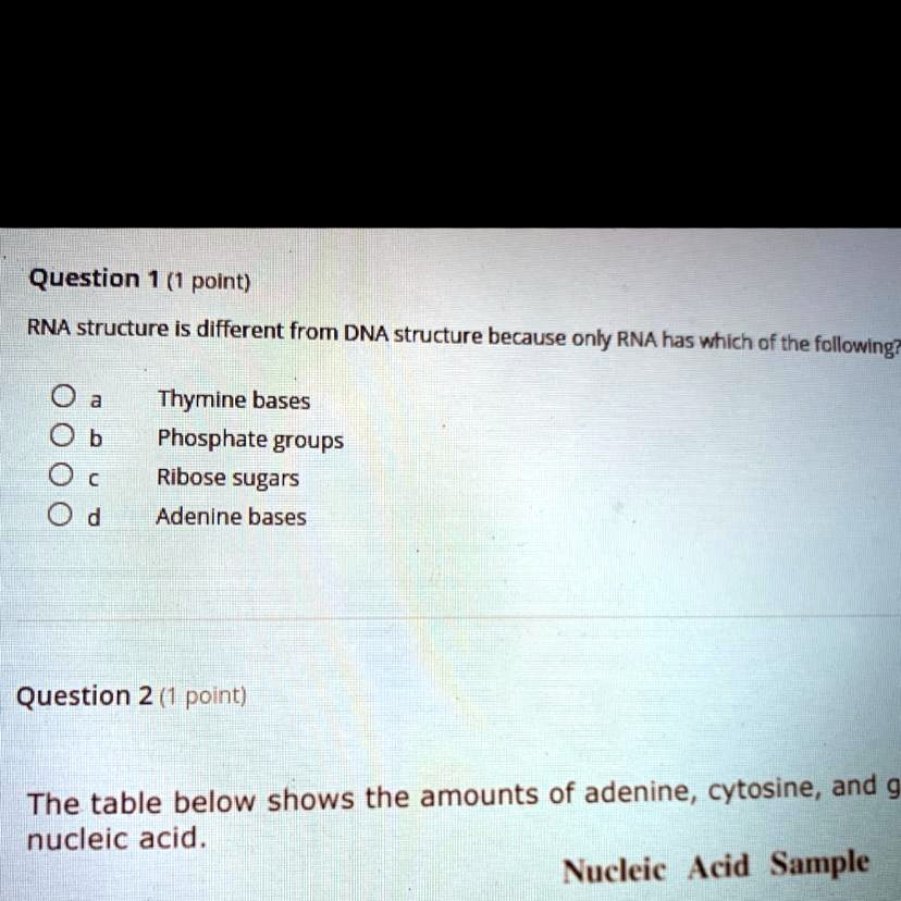 SOLVED 'Whats the answer pls Question 1 (1 point) RNA structure is