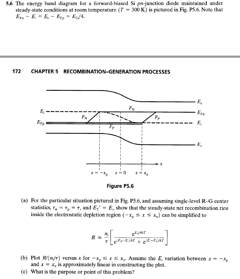 SOLVED: 5.6 The energy band diagram for a forward-biased Si pn-junction ...